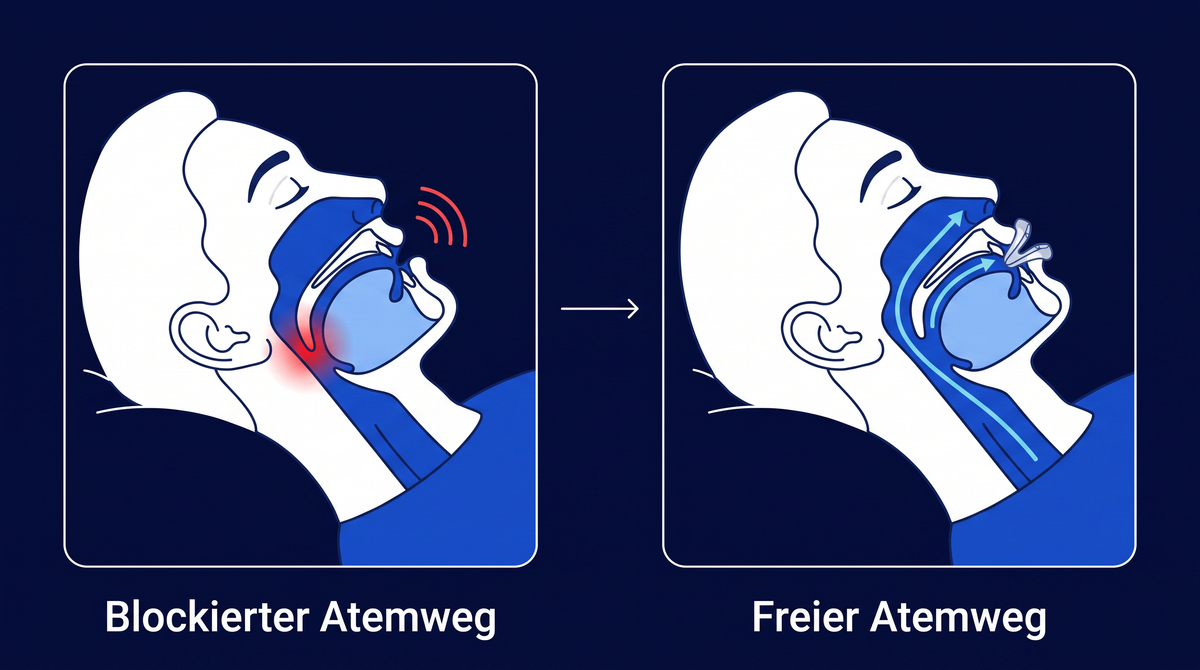 Der Kiefer bleibt vorne, der Atemweg offen
